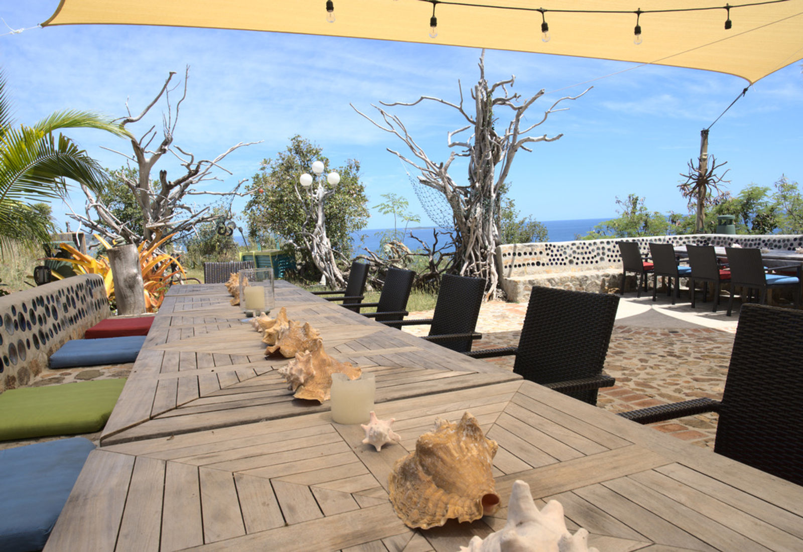 Long outdoor table set for a group